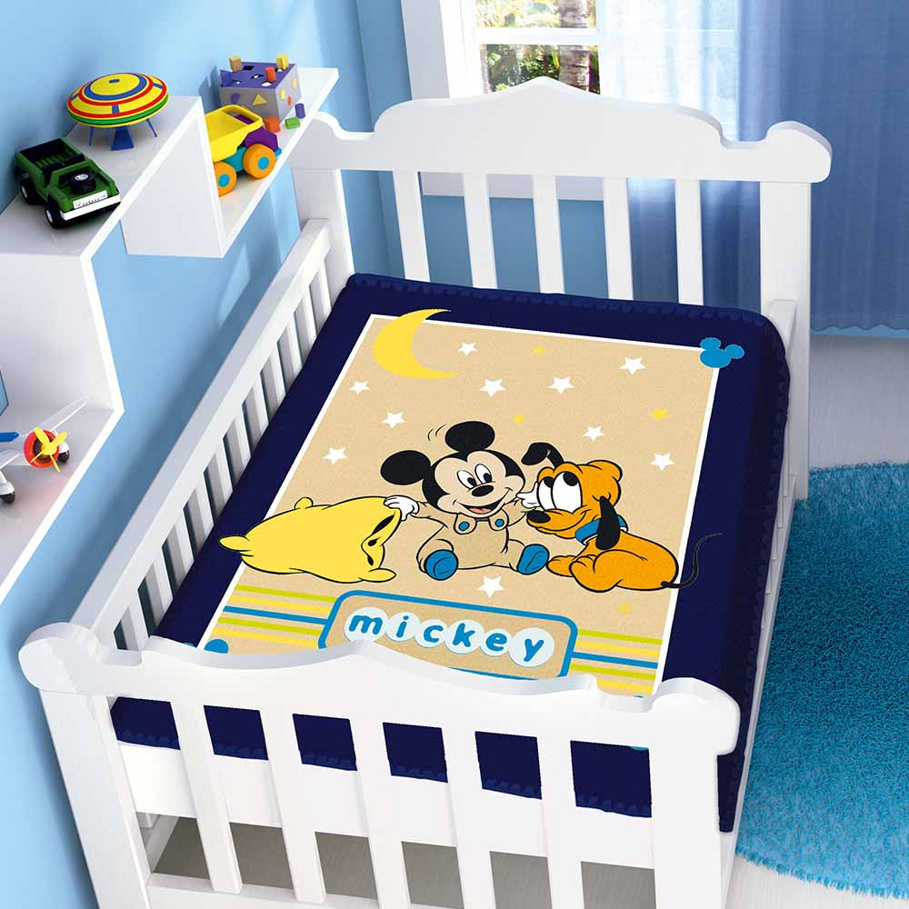 Cobertor Bebê Raschel Mickey Soninho Disney Azul ShopCama