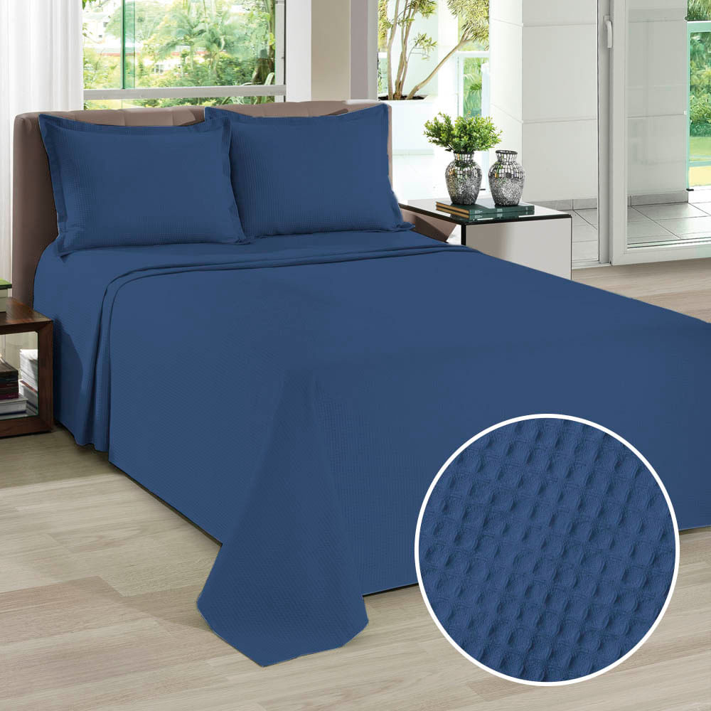 Colcha Solteiro Piquet Dohler Azul 2 Peças ShopCama