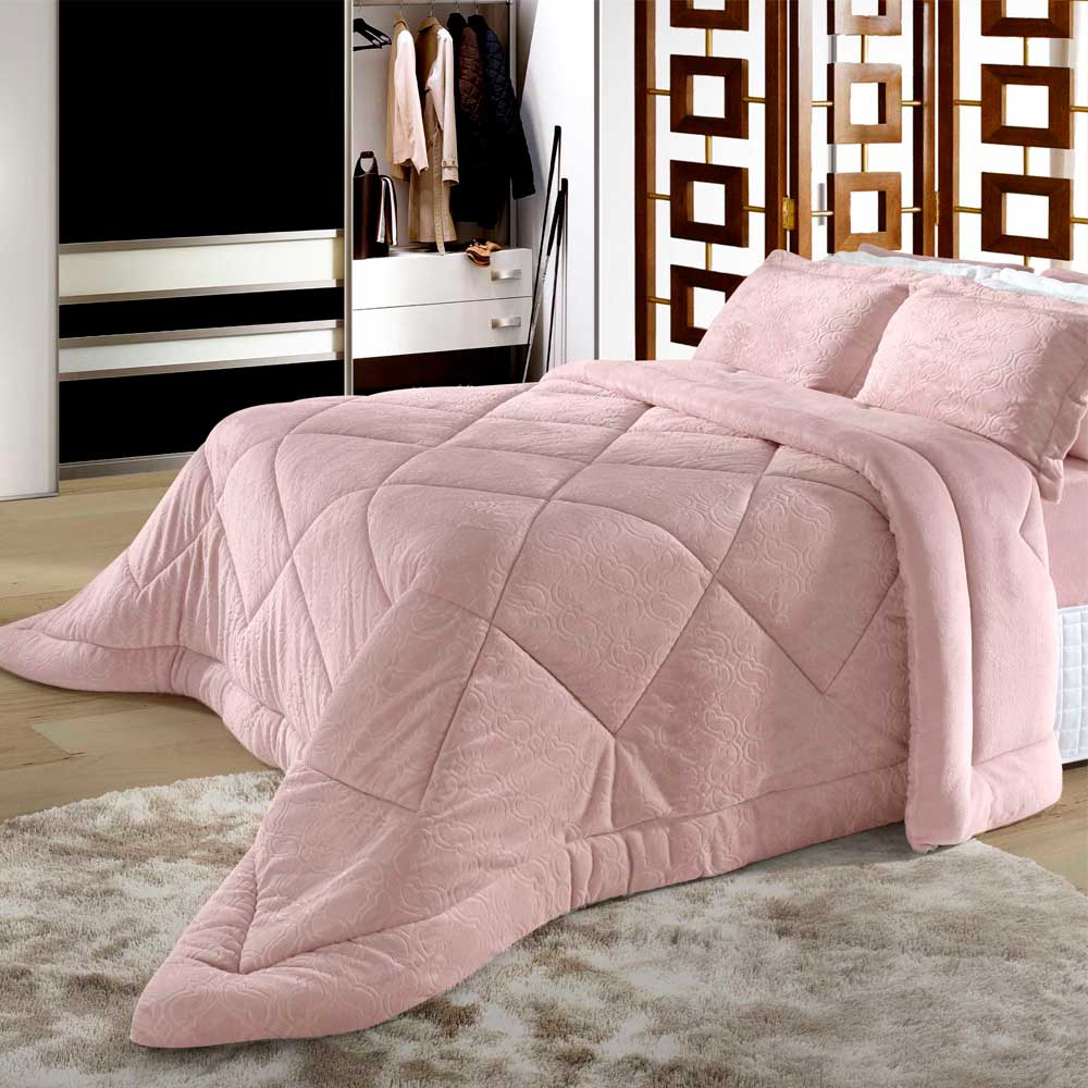 Edredom Solteiro Plush Em Alto Relevo Bbc Textil Rosa Shopcama