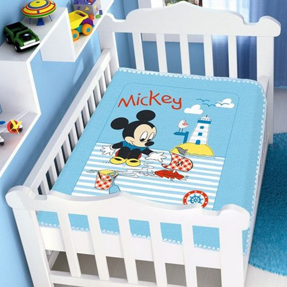 Cobertor Bebê Raschel Mickey Barquinho Disney Azul ShopCama