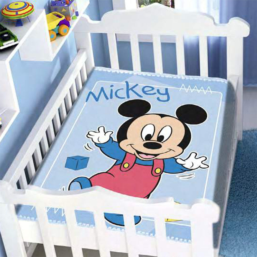 Cobertor Bebê Jolitex Raschel Mickey Passinhos Azul ShopCama