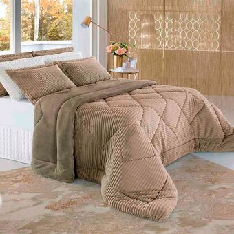 Edredom-King-Size-Plush-Alto-Relevo-BBC-Textil-Taupe