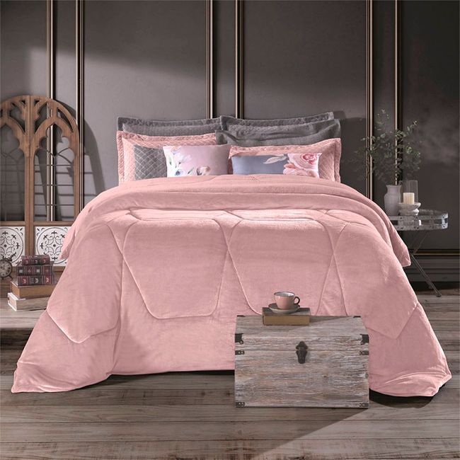 Edredom-Solteiro-Plush-Hedrons-Liso-Rosa-Poema