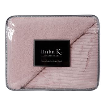 Cobertor-King-Size-Dupla-Face-com-Sherpa-Kacyumara-260x240cm-Blanket-Lugano-300-g-m²-Rose