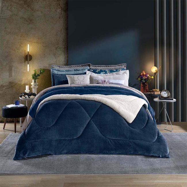 Edredom-Casal-Plush-Sherpa-Hedrons-Liso-Mariner