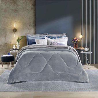 Edredom-Queen-Size-Plush-Hedrons-Inove-Liso-Cinza-Cromo