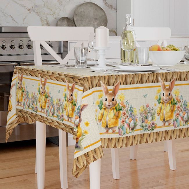 Toalha-de-Mesa-de-Pascoa-Quadrada-4-Lugares-140x140cm-Florista-Amarelo