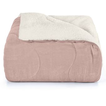 Edredom-Solteiro-Plush-Sherpa-Hedrons-Liso-Rosa-Tule