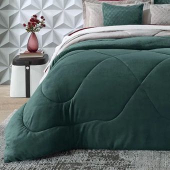 Edredom-Casal-Plush-Hedrons-Inove-Liso-Verde-Selva