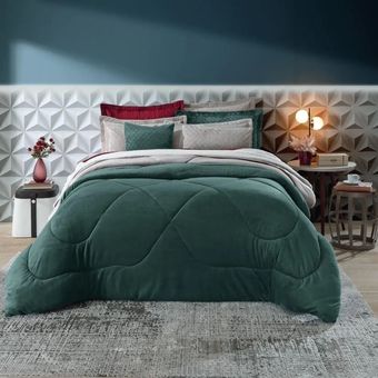 Edredom-Queen-Size-Plush-Hedrons-Inove-Liso-Verde-Selva