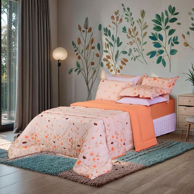 Edredom-Queen-Size-Malha-BBC-Textil-Floral-Salmao