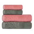 Jogo-de-Toalhas-de-Banho-4-Pecas-Super-Soft-Zero-Twist-Corttex-Geometrico-500-g-m²-Rosa-Verde