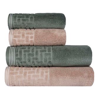 Jogo-de-Toalhas-de-Banho-4-Pecas-Super-Soft-Zero-Twist-Corttex-Geometrico-500-g-m²-Verde-Bege