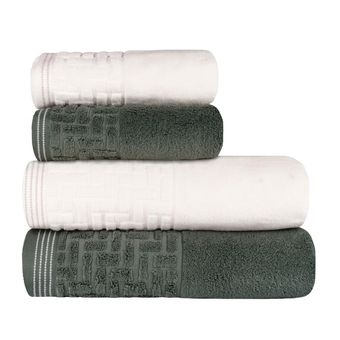 Jogo-de-Toalhas-de-Banho-4-Pecas-Super-Soft-Zero-Twist-Corttex-Geometrico-500-g-m²-Verde-Marfim