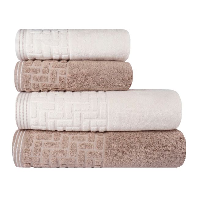 Jogo-de-Toalhas-de-Banho-4-Pecas-Super-Soft-Zero-Twist-Corttex-Geometrico-500-g-m²-Marfim-Bege