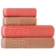 Jogo-de-Toalhas-de-Banho-4-Pecas-Super-Soft-Zero-Twist-Corttex-Geometrico-500-g-m²-Bege-Rosa