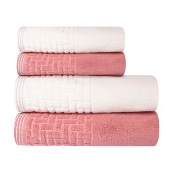 Jogo-de-Toalhas-de-Banho-4-Pecas-Super-Soft-Zero-Twist-Corttex-Geometrico-500-g-m²-Rosa-Marfim