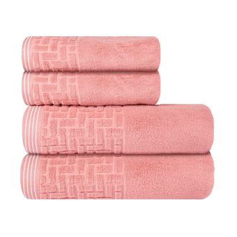 Jogo-de-Toalhas-de-Banho-4-Pecas-Super-Soft-Zero-Twist-Corttex-Geometrico-500-g-m²-Rosa