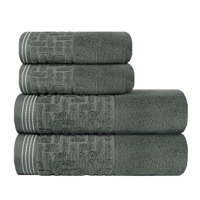 Jogo-de-Toalhas-de-Banho-4-Pecas-Super-Soft-Zero-Twist-Corttex-Geometrico-500-g-m²-Verde