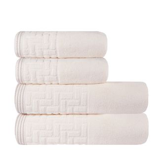 Jogo-de-Toalhas-de-Banho-4-Pecas-Super-Soft-Zero-Twist-Corttex-Geometrico-500-g-m²-Marfim