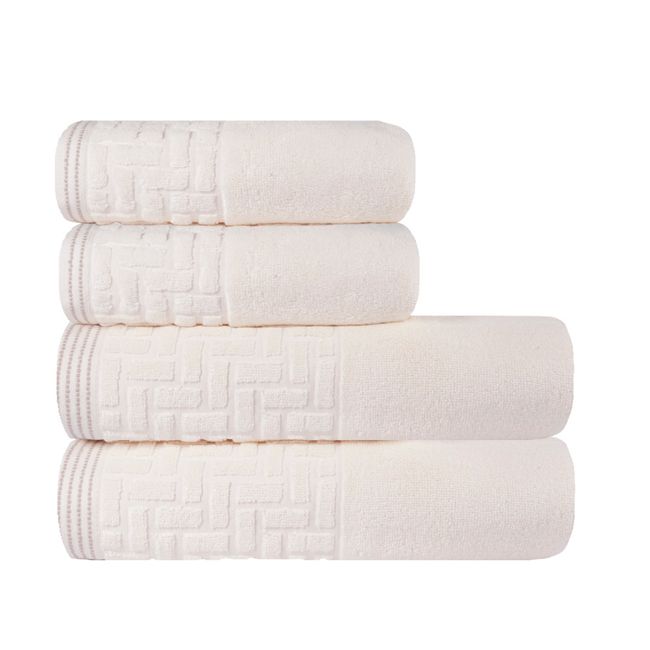 Jogo-de-Toalhas-de-Banho-4-Pecas-Super-Soft-Zero-Twist-Corttex-Geometrico-500-g-m²-Marfim