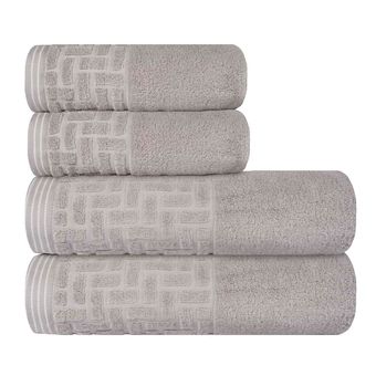 Jogo-de-Toalhas-de-Banho-4-Pecas-Super-Soft-Zero-Twist-Corttex-Geometrico-500-g-m²-Cinza