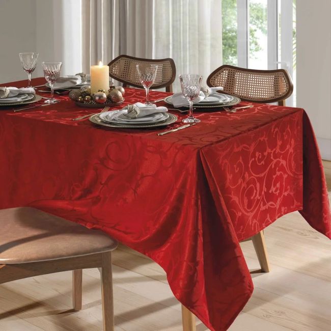Toalha de Mesa Quadrada 4 Lugares Dohler Requinte 160x160cm TJ-6205 Vermelha