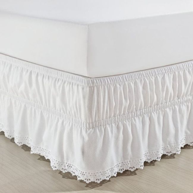 Saia para Cama Box Queen Size Veste Fácil Branca com Renda Laise Sulamita