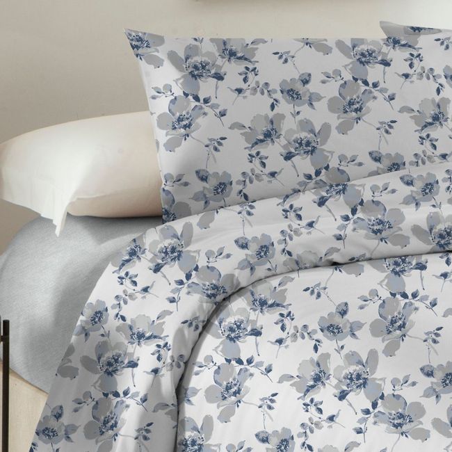 Jogo de Cama Solteiro Floral Azul Corttex Microtec 200 Fios 3 Peças