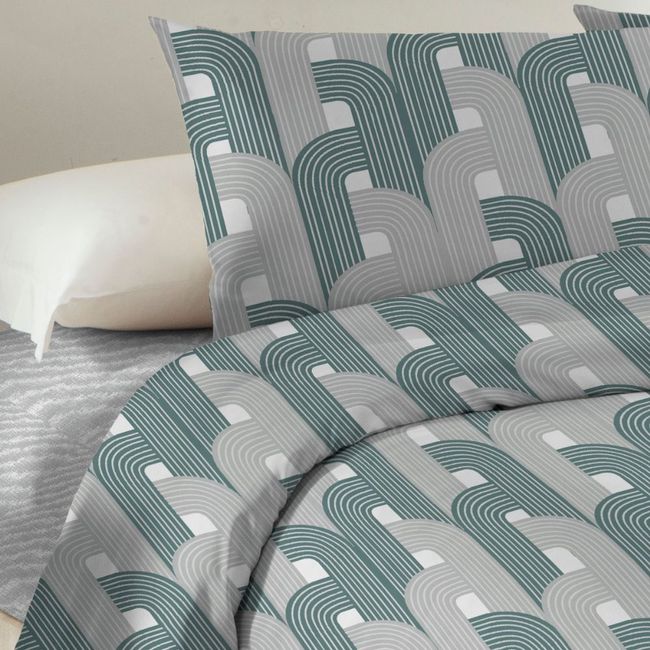 Jogo de Cama Casal Cinza e Verde Corttex Microtec 200 Fios 4 Peças