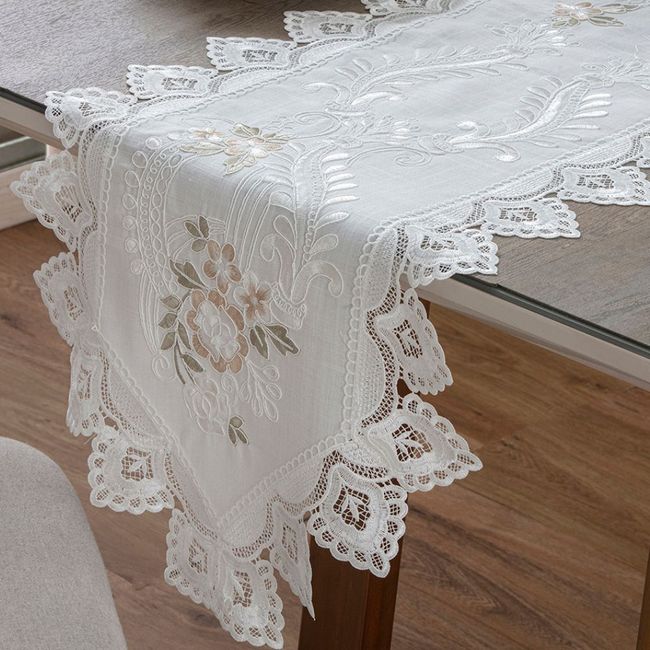 Caminho de Mesa Rendado e Bordado Jolitex 40x150cm Sevilha Branco