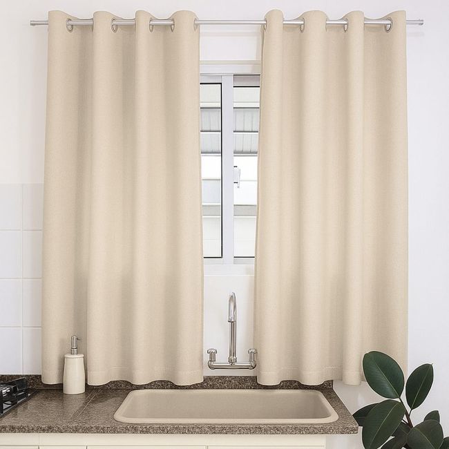 Cortina para Cozinha Voil e Forro 280x130cm Luna Bege