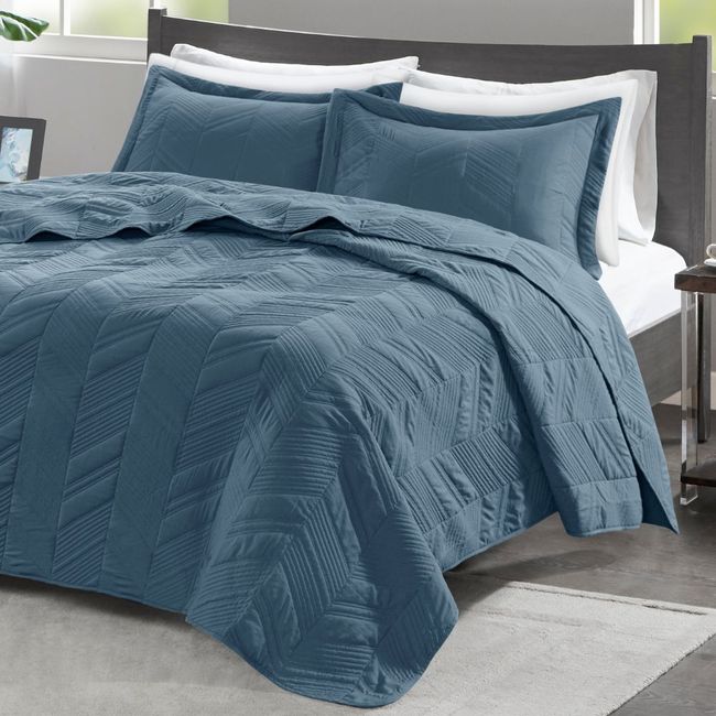 Colcha Casal 300 Fios Corttex Ouro 3 Peças Azul