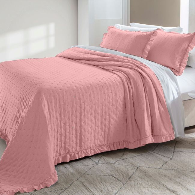 Colcha Casal 200 Fios Corttex Celine 3 Peças Rosa