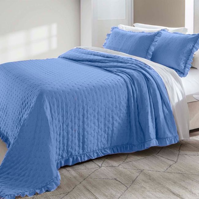 Colcha King Size 200 Fios Corttex Celine 3 Peças Azul