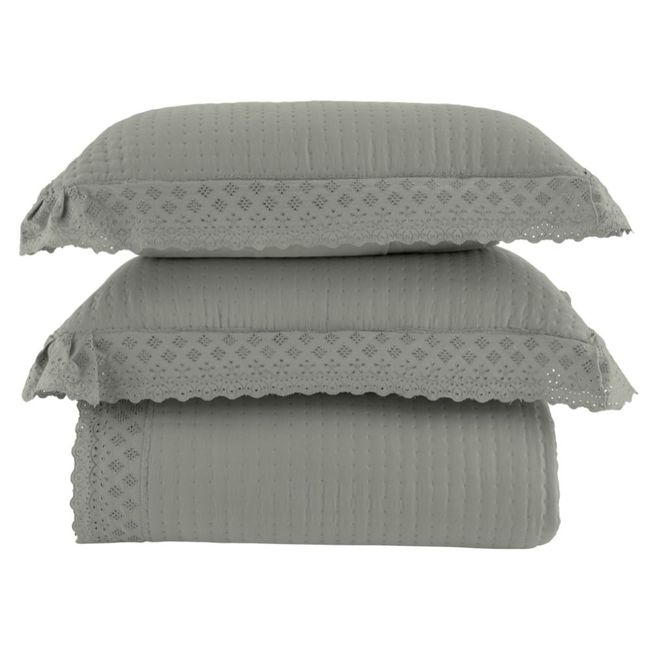 Colcha Casal 300 Fios Corttex 300 Fios Serena 3 Peças Cinza