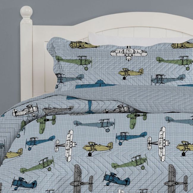 Colcha Solteiro Infantil Corttex Studio Mix 2 Peças Avião