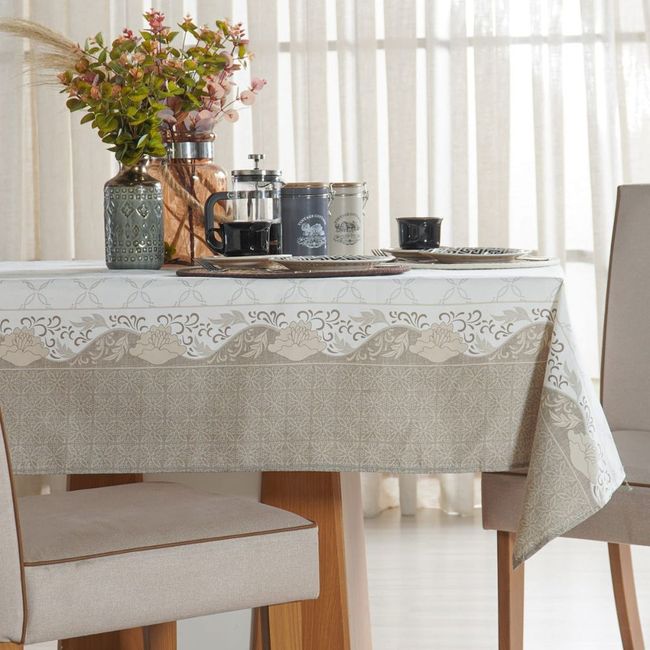 Toalha de Mesa Retangular 10 Lugares Hiper Têxtil Facile Bege