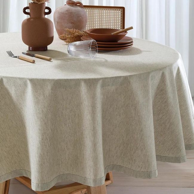 Toalha de Mesa Redonda 8 Lugares Dohler Clean Linhares 200cm AM-5215 Natural