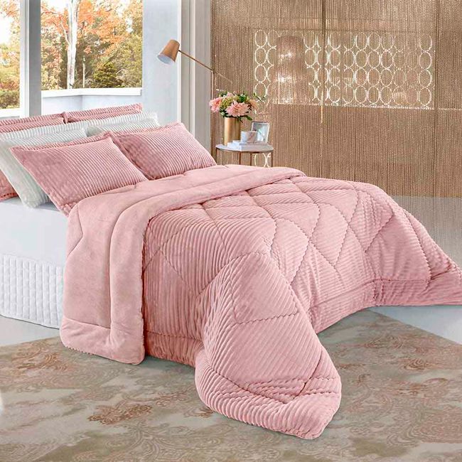 Edredom King Size Plush Alto Relevo BBC Têxtil Rosa